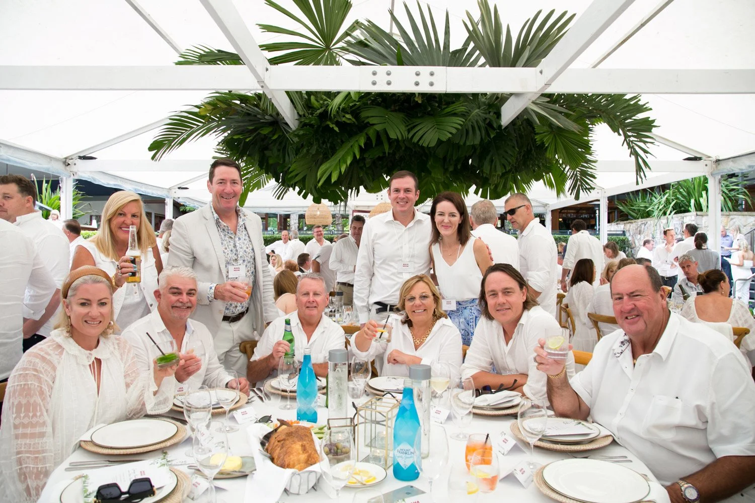 Conference delegates enjoying a white themed lunch in Byron Bay