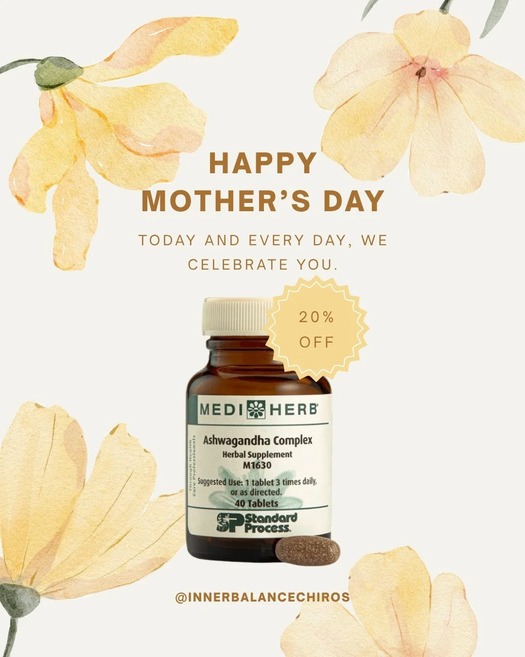 💛 Happy Mother's Day from our Inner Balance family to yours.

Moms give endlessly &mdash; their time, their energy, their whole hearts. This Mother's Day, we want to give something back.

For a limited time, enjoy 20% off Standard Process Ashwagandh