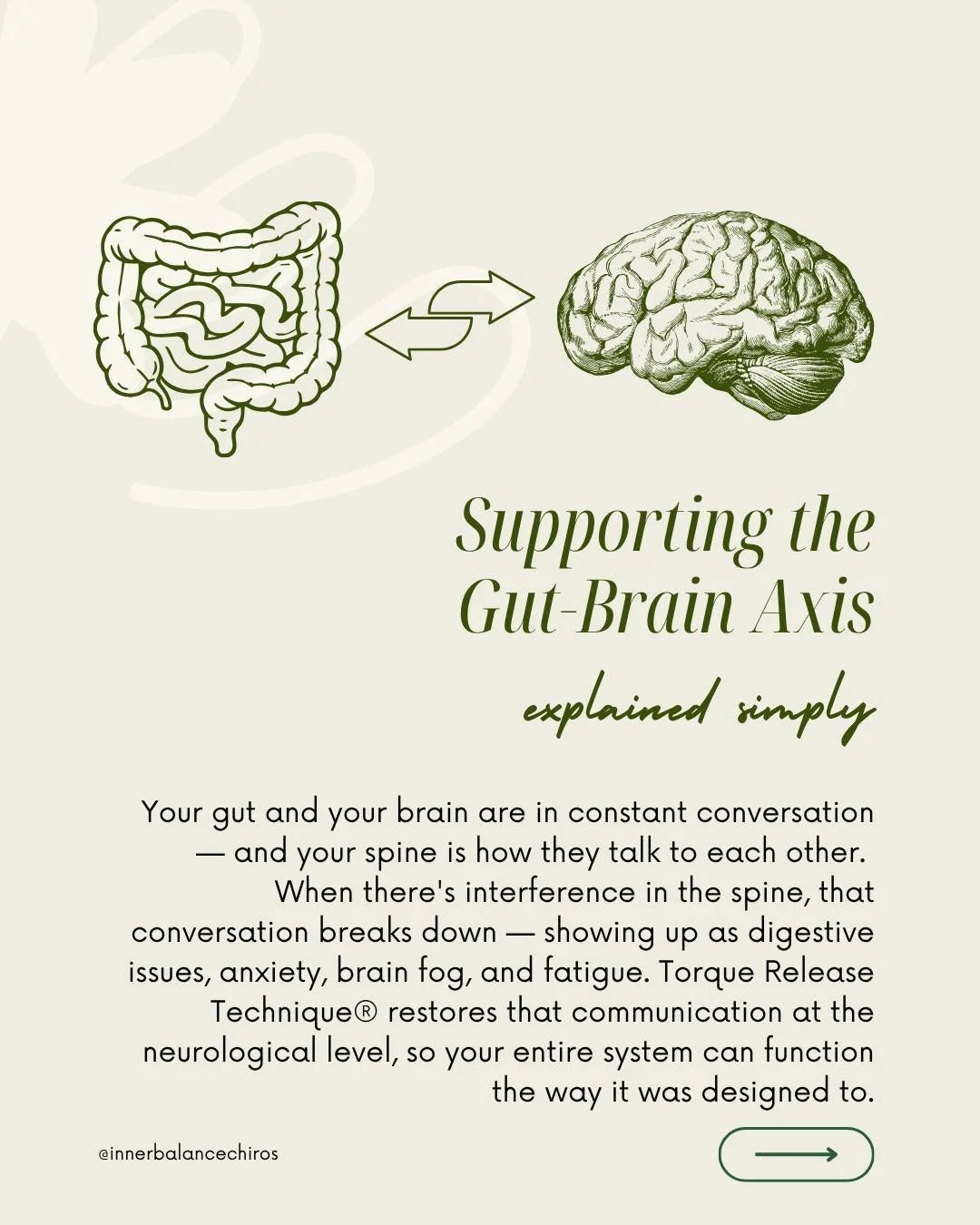 Your gut and your brain are always talking to each other &mdash; and your spine is the communication highway between them. 🌿

Most people think of these three things as completely separate systems. Your spine holds you upright. Your brain does the t
