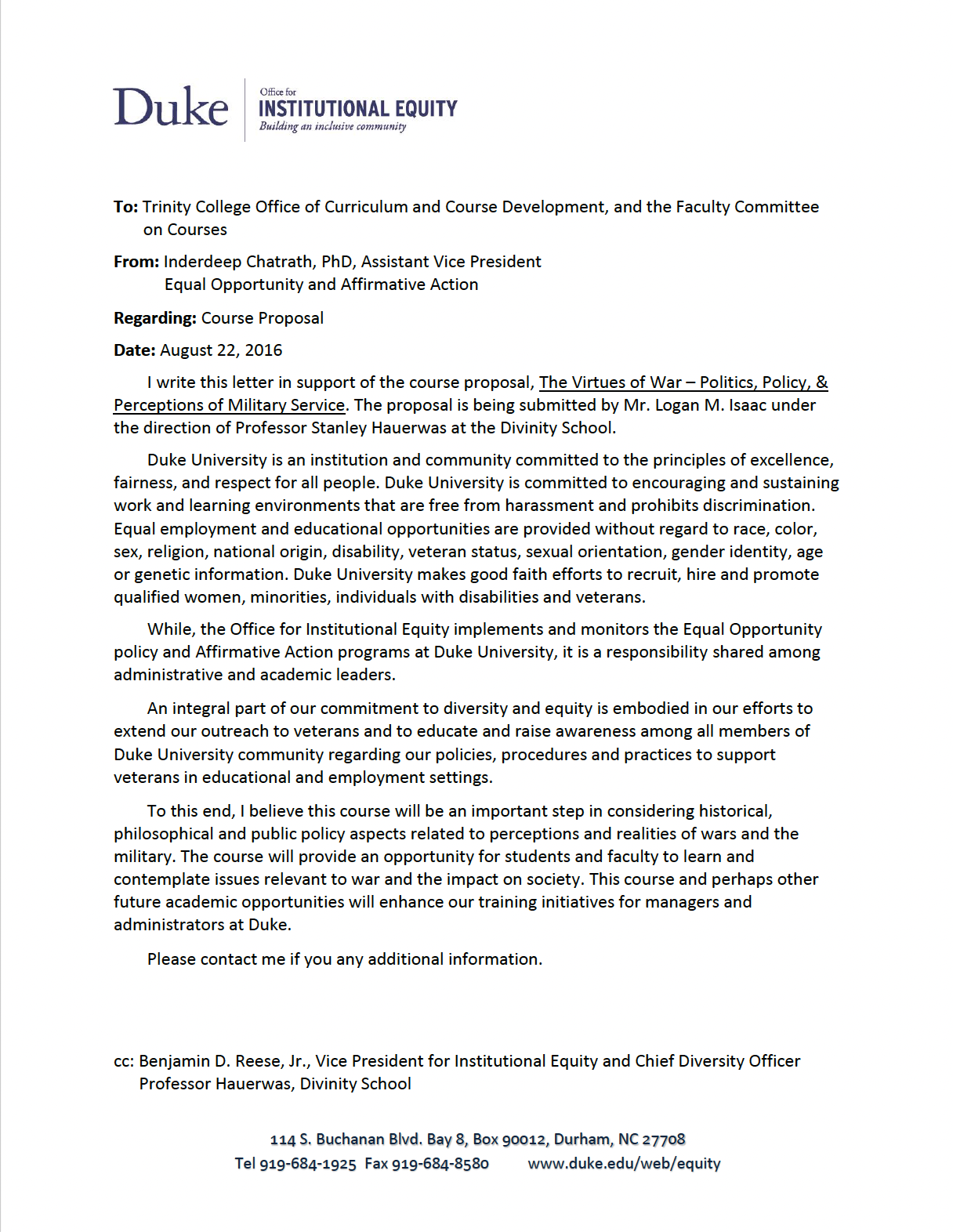 ✉️ OIE VoW Endorsement