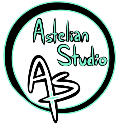 Logo for Aesthetic Studio, featuring the words "Astelian Studio" and the initials "ASt" inside a circular design with black and teal outline.