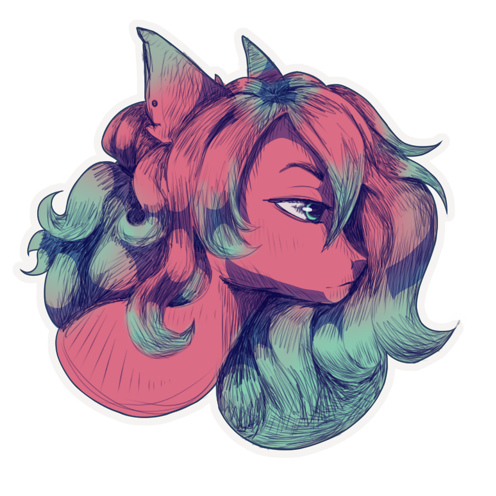 Digital image of a pink cartoon pony made to resemble the my little pony, friendship is magic style. They are pink with green at the ends of the mane and ears. A more sketchy doodle is drawn throughout.