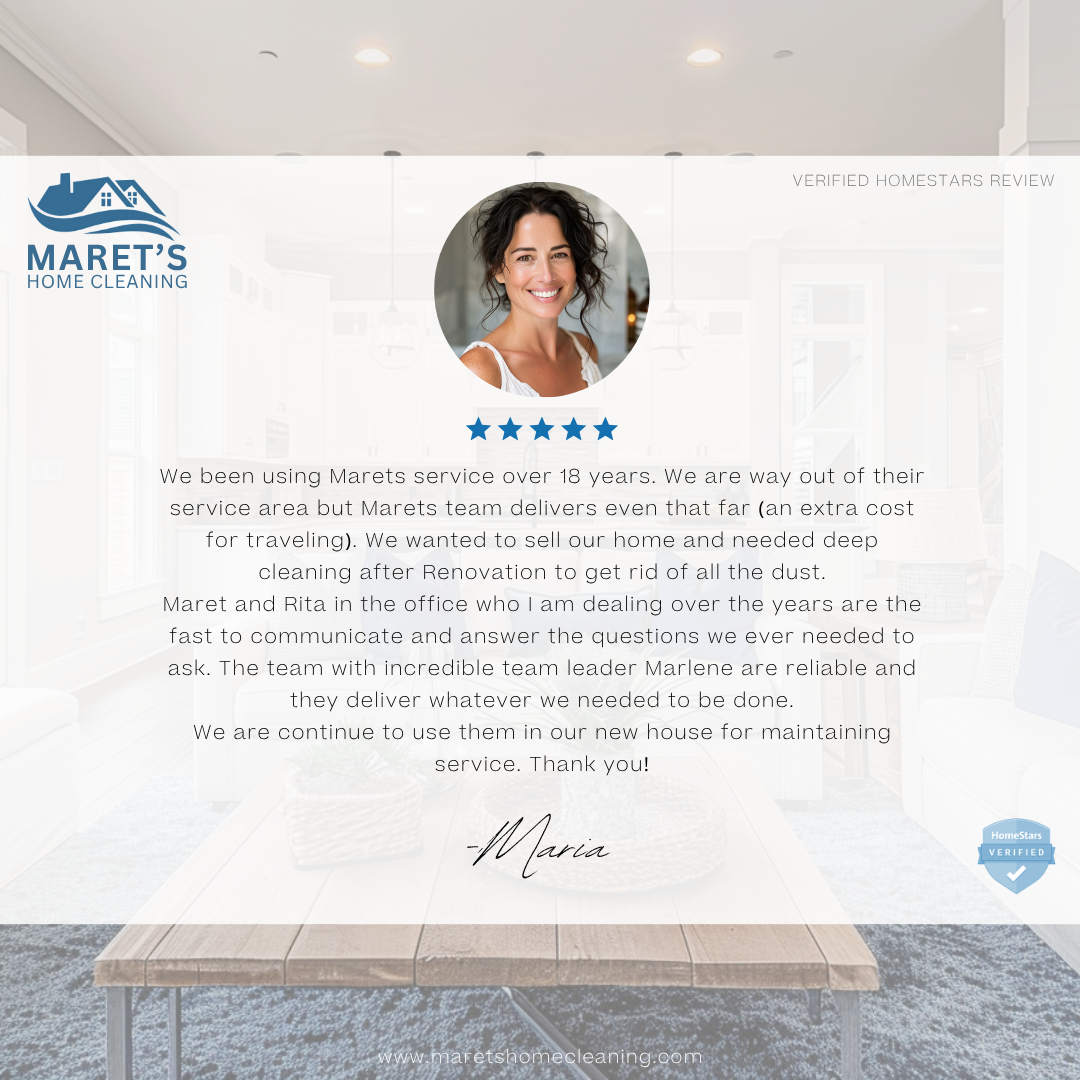 Verified Testimonial Reviews for Toronto Best Cleaning Company & Services by Marets Home Cleaning located in Toronto, ON. We are Toronto's best and rated for our cleaning services.