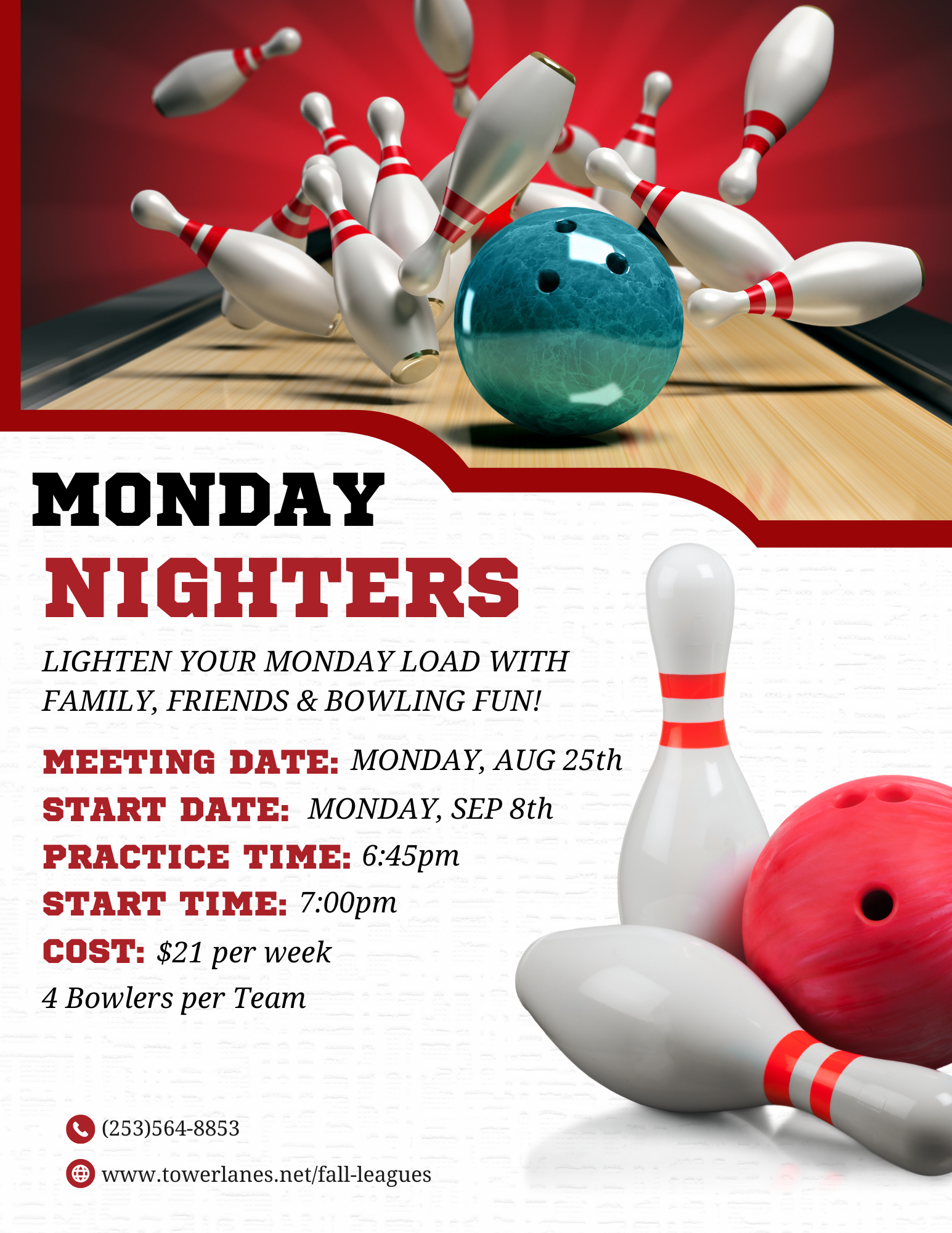 Mixed 4s Bowling League Mondays 7pm
