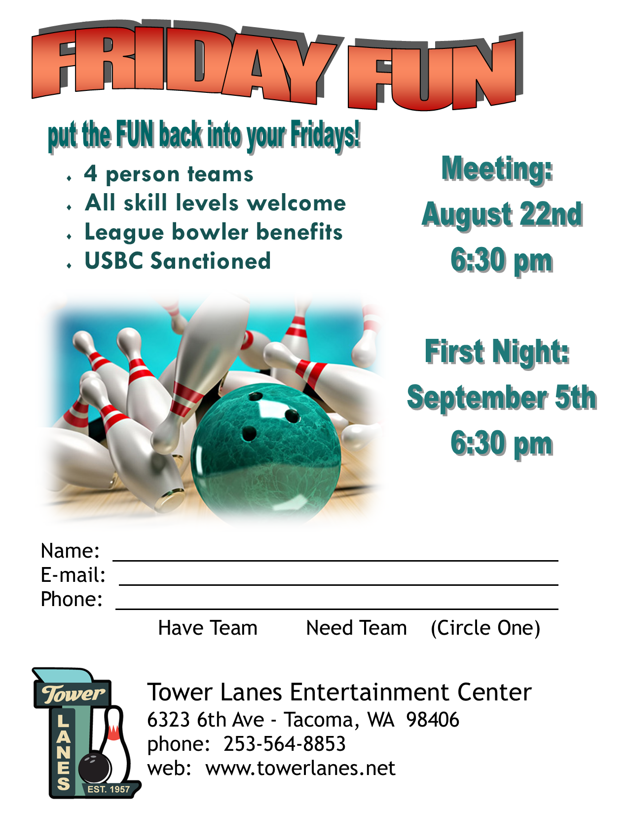 Mixed 4s Bowling League Fridays 6:15pm