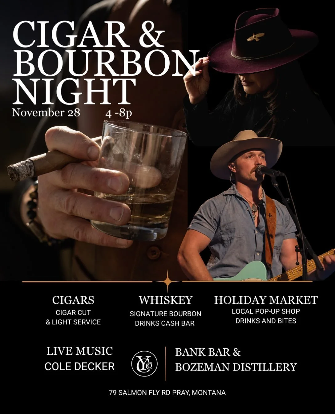 SAVE THE DATE! BOURBON, CIGARS &amp; LIVE MUSIC! 🎶🤠

Our Bourbon &amp; Cigar Tasting just got even better with the amazing sounds of @coledeckermusic ! 🎸

Join us at Peace of Paradise for an unforgettable gathering of bourbon with @bankbarmontana 