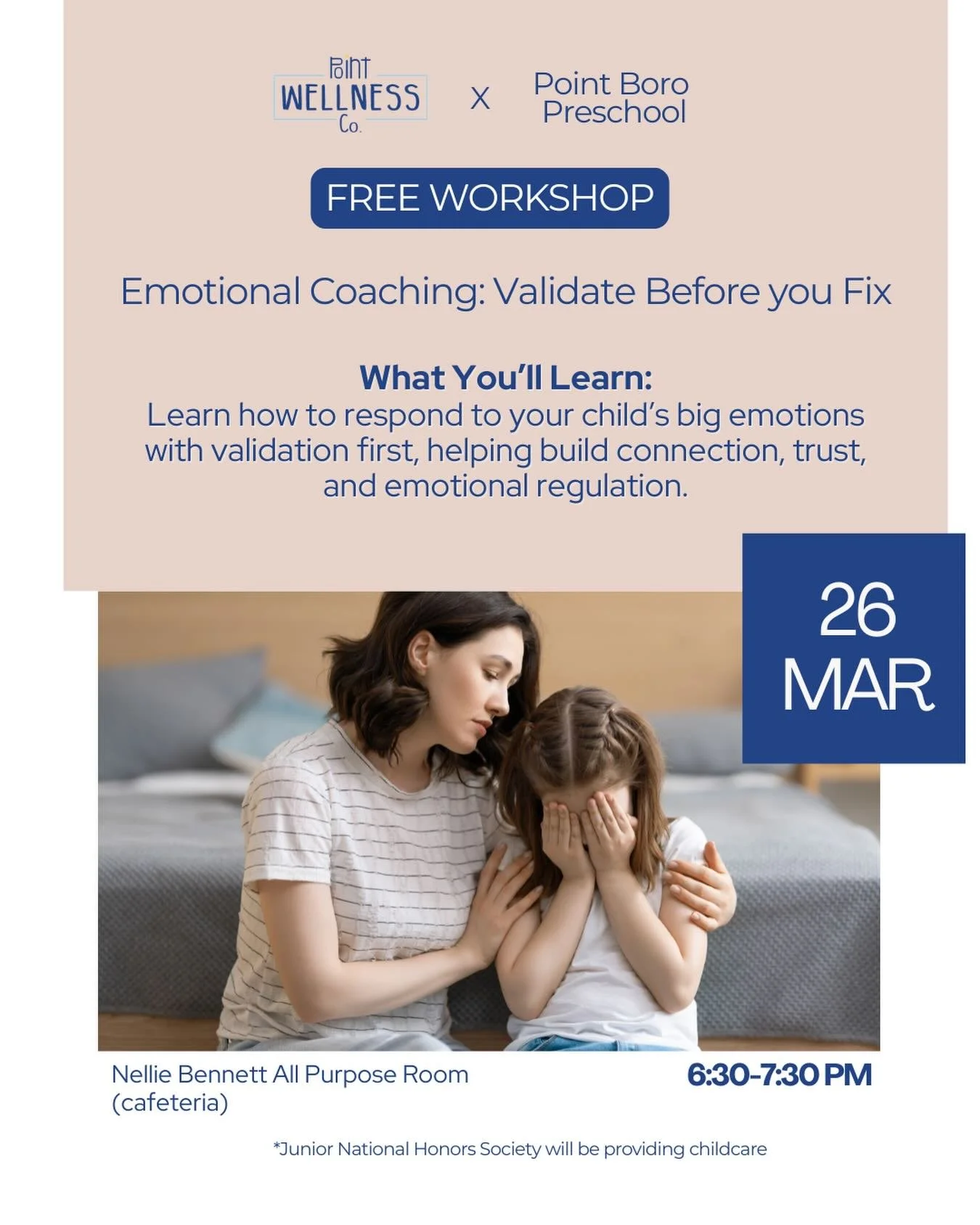 FREE WORKSHOP: Join us with @ptboropreschool to learn how to validate before fixing when your child is having big emotions! 

March 26 - 6:30-7:30pm in the Nellie Bennett Cafeteria! Register at link in bio!

#parentingworkshop #emotionalregulationski