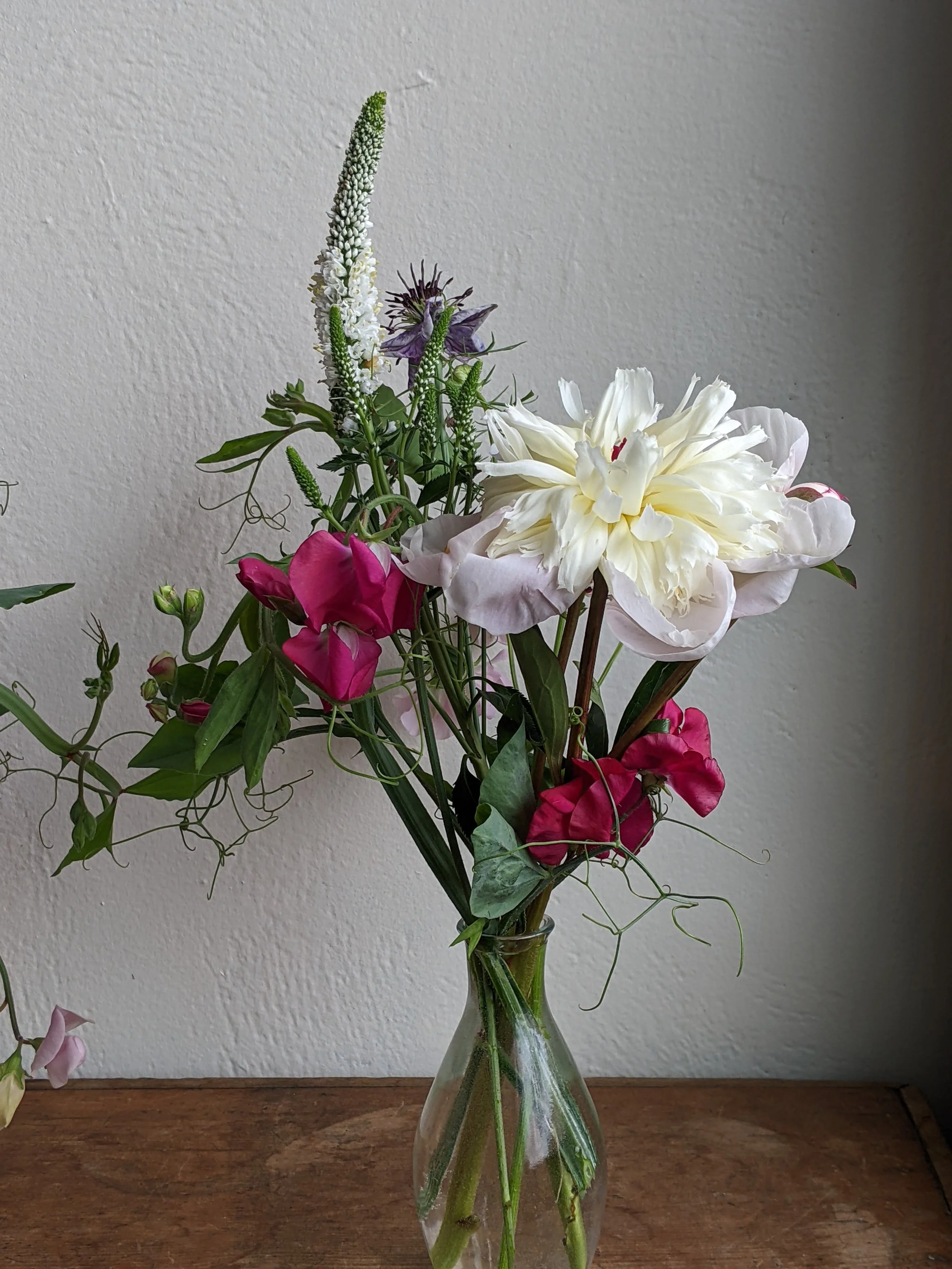 bud vase with peony and sweet pea.jpg