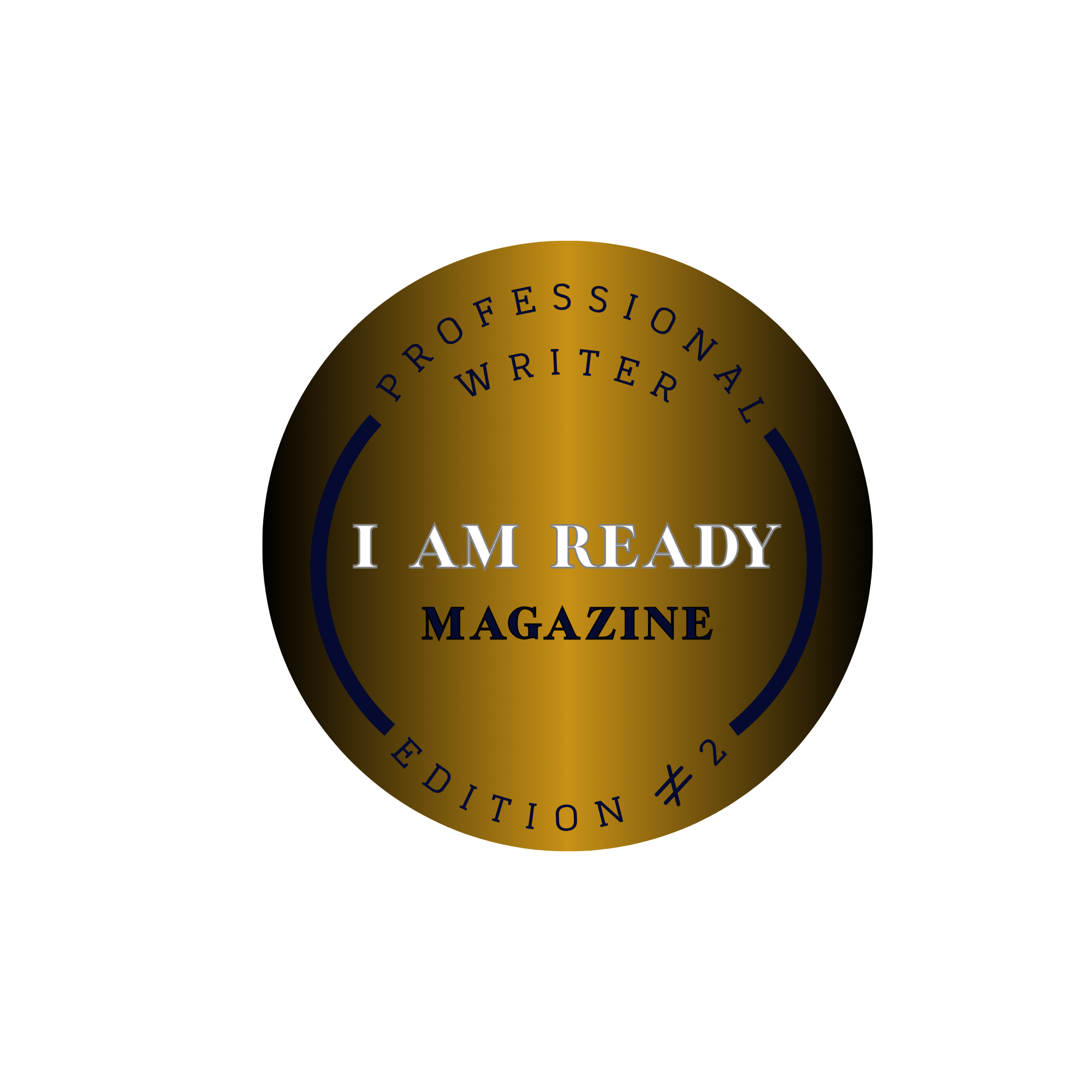 A circular gold badge with blue text that reads 'Professional Writer' and 'Endorsed' around the edge, and 'I Am Ready' in the center.