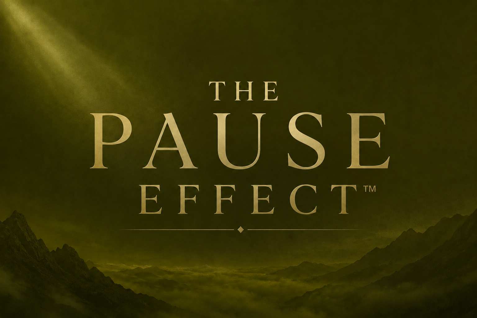 Title card for 'The Pause Effect' with a mountainous landscape and green fog in the background.