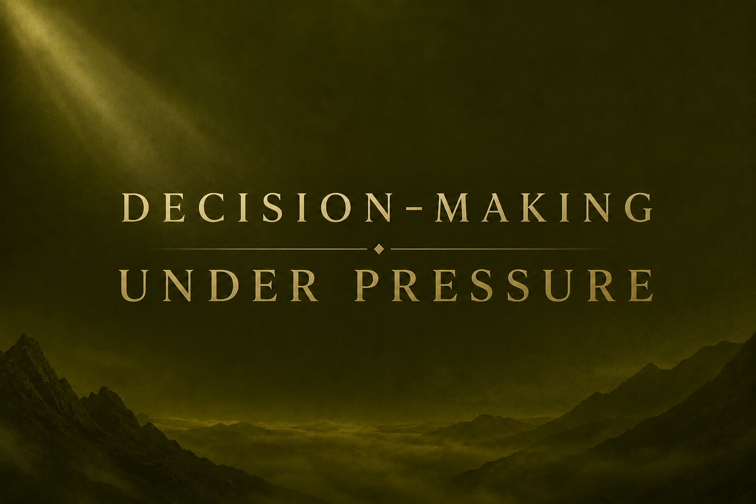Text reads 'Decision-Making Under Pressure' over a dark mountainous landscape with a greenish tint.