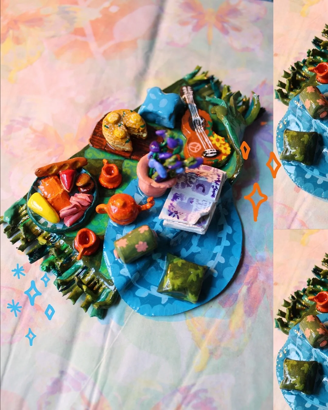 🪵🌿🍄 woodland tea party picnic 🍂🐞🪻
getting the angle right was tricky but that&rsquo;s what collages are for <3 
#grxvicii #clay #miniature #miniatures #airdryclay #miniaturepicnic