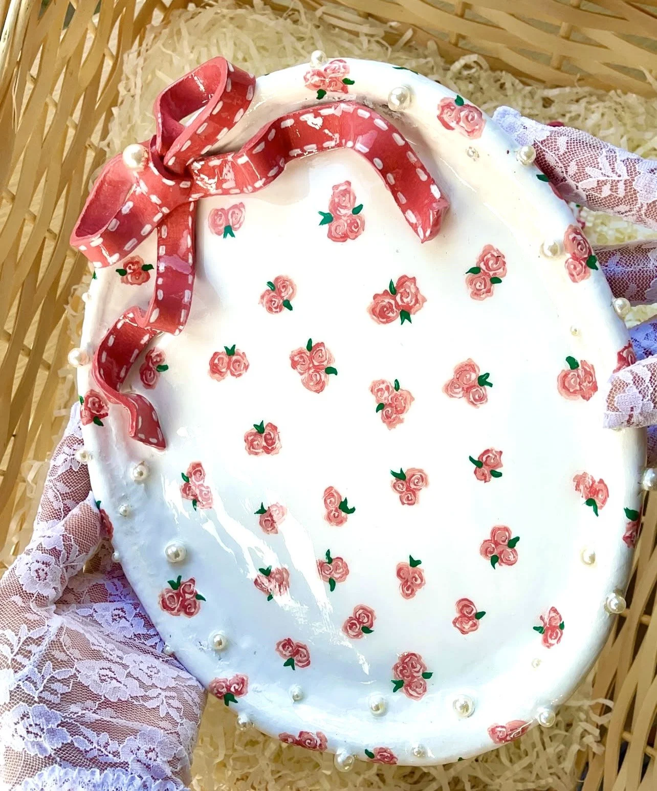 Pearl and Bow Floral Rolling Tray