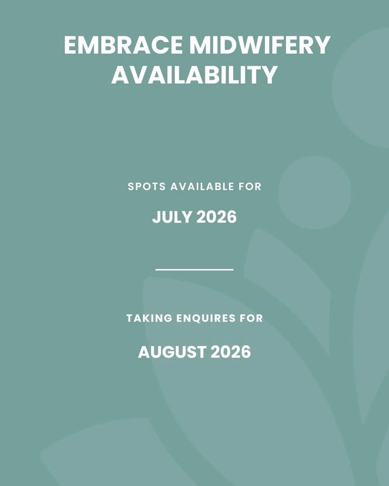 Our incredible team of midwives have availability in July and are now taking enquiries for August for families planning a homebirth ✨

At Embrace Midwifery, we provide woman and person-centred care through continuity models that support you from prec
