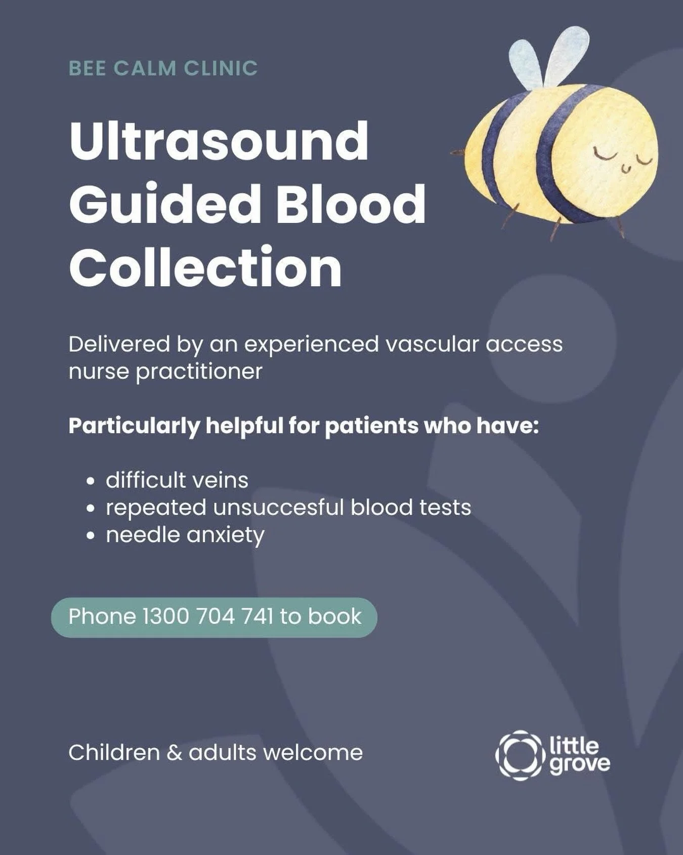✨ New Service at Embrace ✨

We&rsquo;re excited to share that Bee Calm Clinic, brought to you by Little Grove, will be starting at Embrace Midwifery Clinic in Morphett Vale from 7th April.

🩺 Ultrasound-Guided Blood Collection
Delivered by an experi