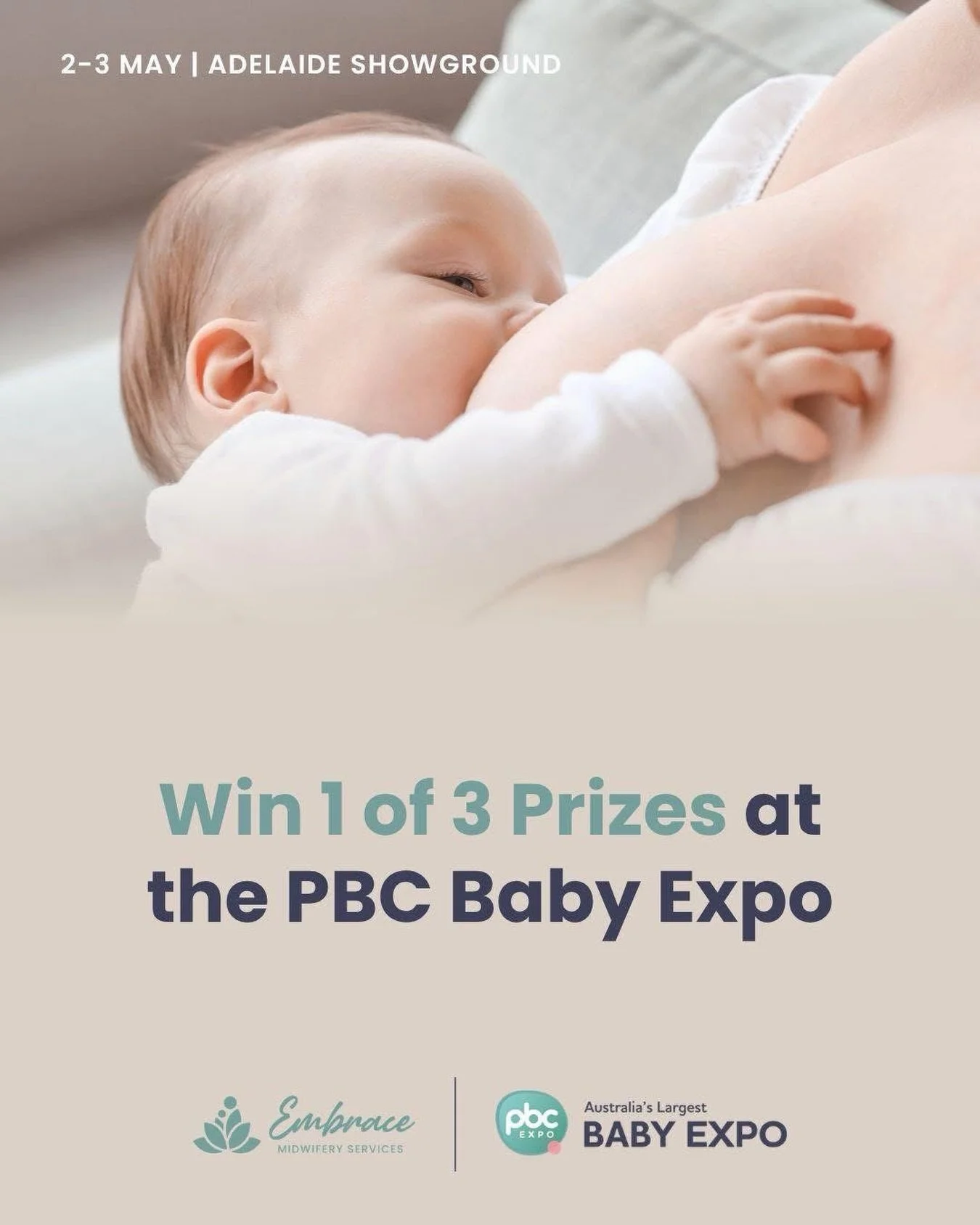 ✨ WIN WITH EMBRACE AT THE PBC EXPO ✨

We&rsquo;ll be at the Pregnancy Babies and Children&rsquo;s Expo on May 2&ndash;3 at the Adelaide Showgrounds! 

👉 How to enter:
Simply scan your entry ticket at our stand to go into the draw.

🎁 Prizes:
1st Pr
