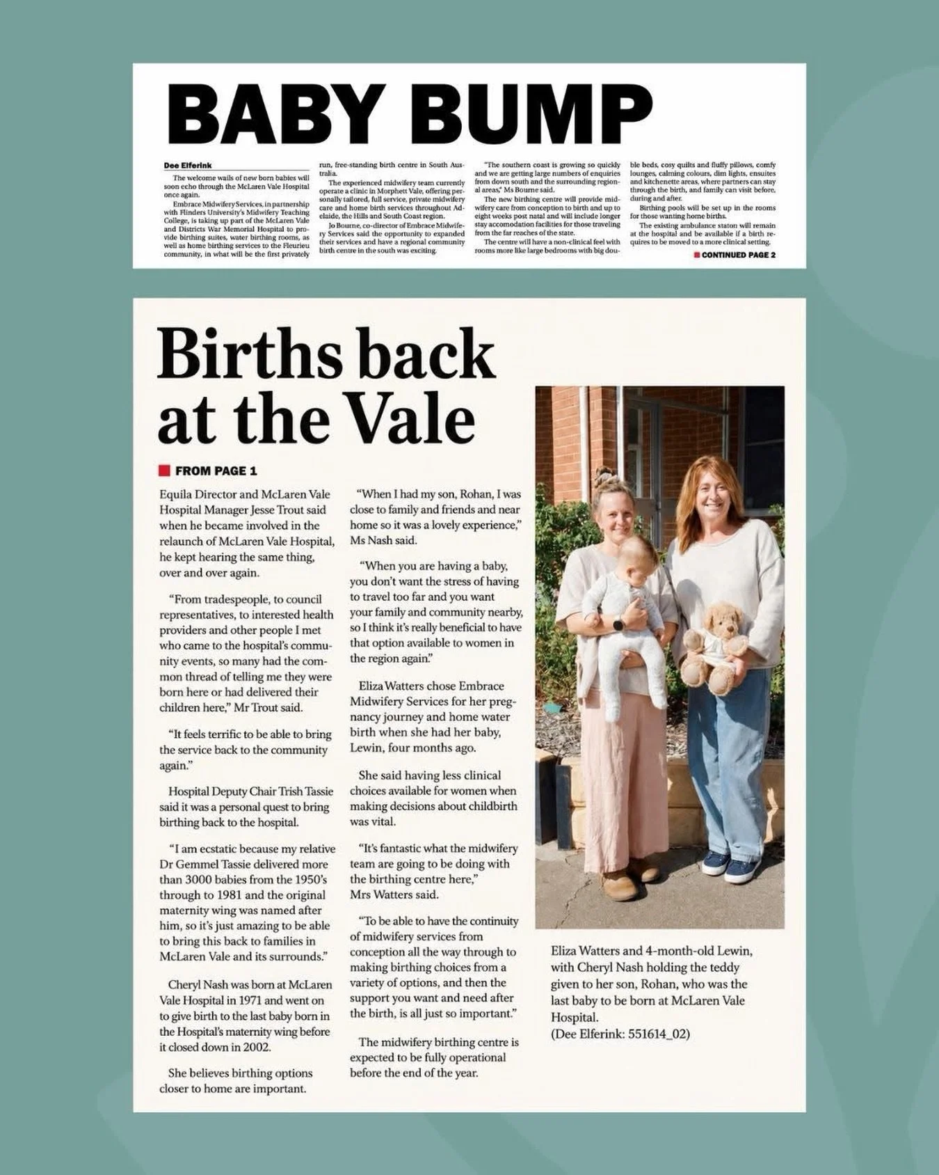 We are incredibly excited to continue growing Embrace Midwifery Services and bring our woman-centred maternity care to McLaren Vale Hospital. This is more than just an expansion for us ~ it&rsquo;s the return of birthing services to a community that 
