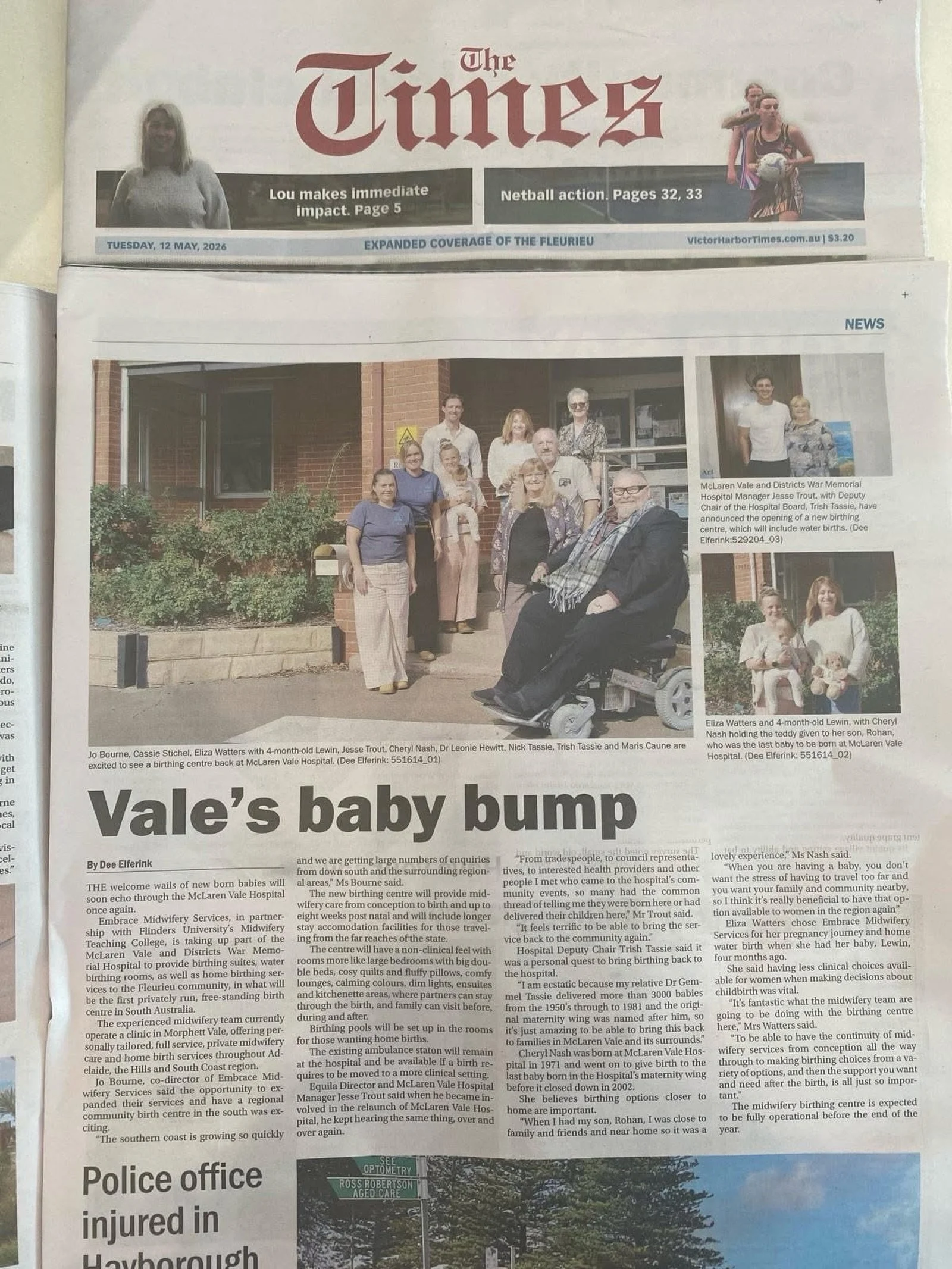 If you didn&rsquo;t get the Fleurieu Sun this week, our story also made it into the The Times, Victor Harbor 🩵

We&rsquo;re incredibly grateful for the support and excitement surrounding the return of birthing services to McLaren Vale and the wider 