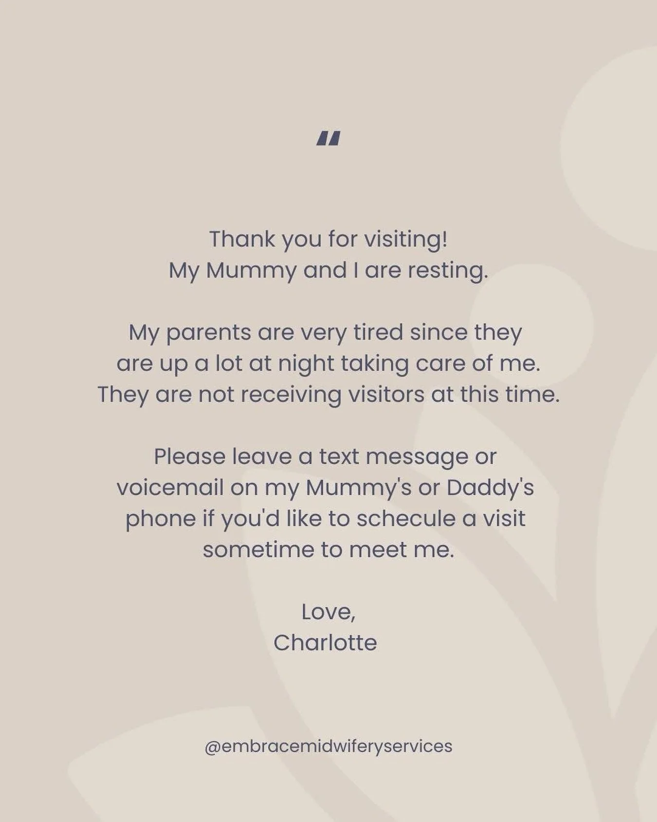 An idea for new parents💡
A gentle and respectful note for your front door during the early postpartum days, helping families create space for rest, recovery, and bonding with their newborn 👶🏻