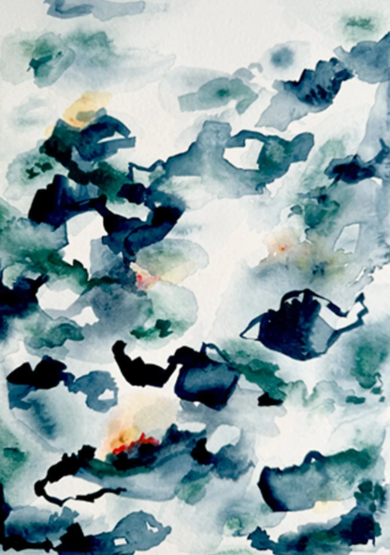 watercolor blues and greens mixing with nature