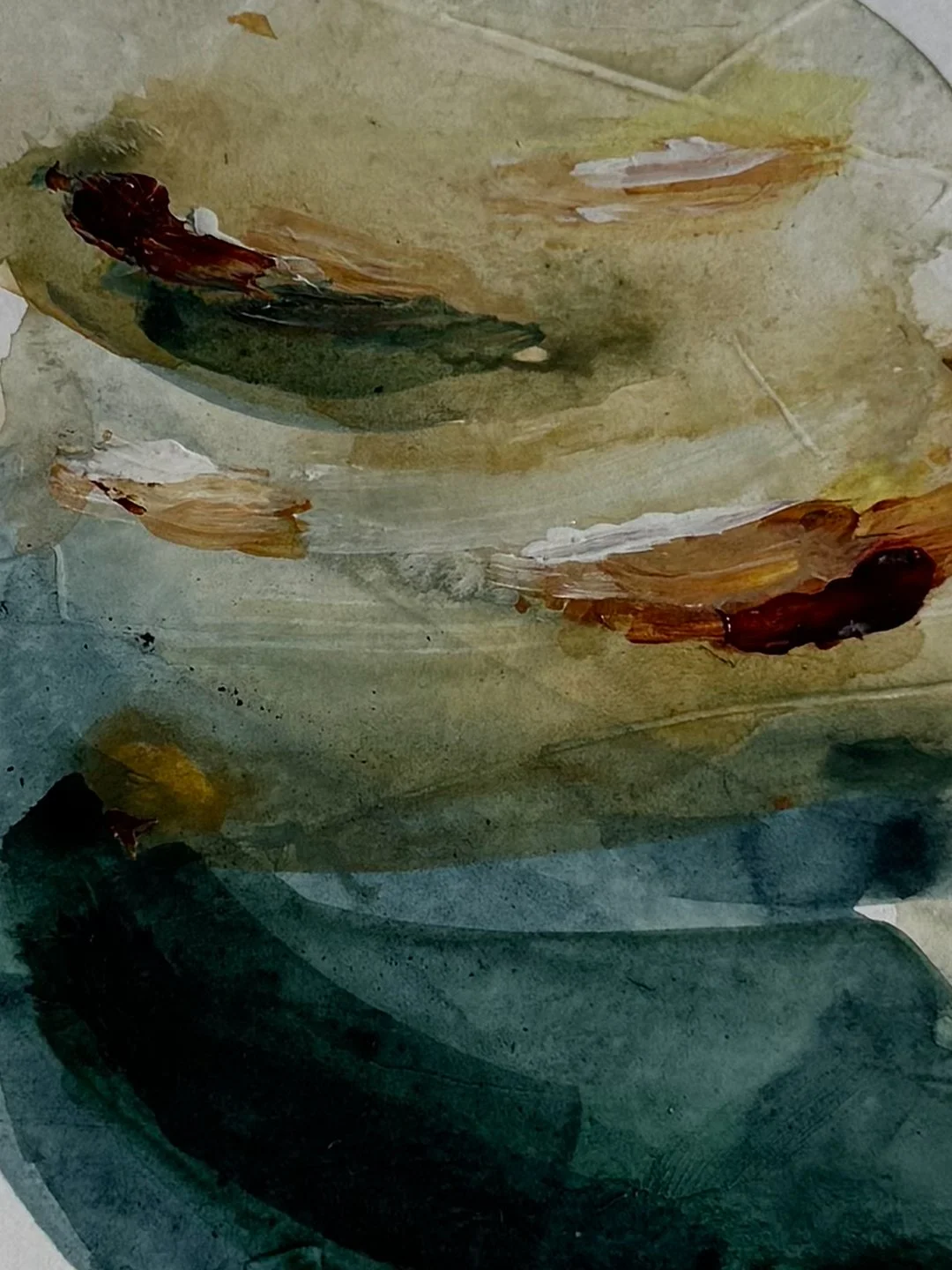 Acrylic and plaster on paper blue green yellow