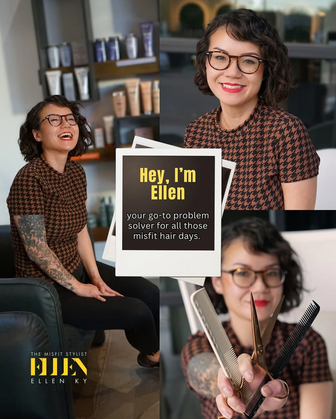 Hey there! I’m Ellen Ky, your go-to problem solver for your “misfit” hair, right here in Dallas’ Design District.
I’m a true Texan at heart, but I spent 10 amazing years in NYC, where I began my hairstyling career. It&r