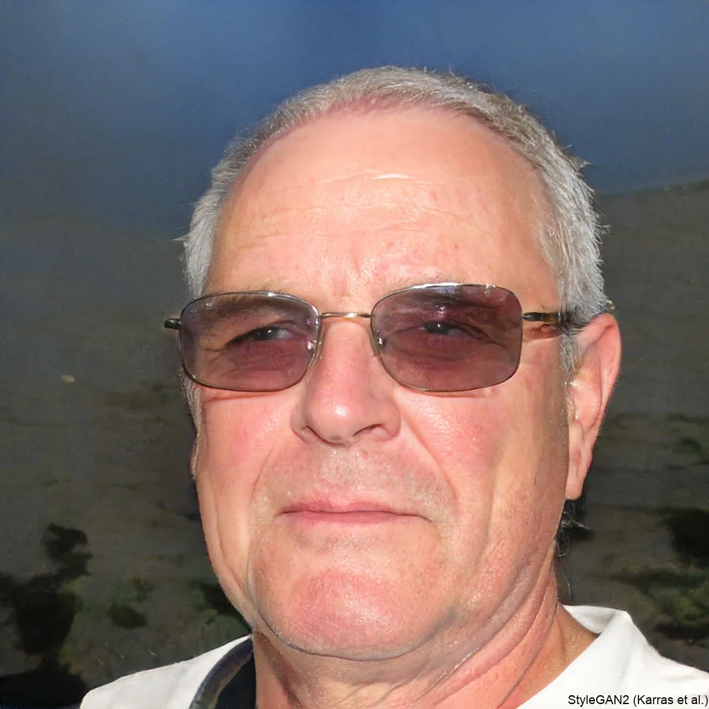 Close-up of an older man wearing sunglasses, with a slight smile, outdoors near a body of water.
