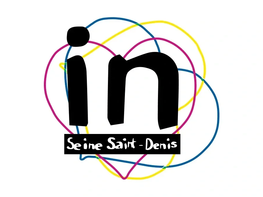 Logo avec le texte 'im' en grands caractères noirs et 'Seine Saint-Denis' en dessous, entouré de lignes colorées formant un cœur.