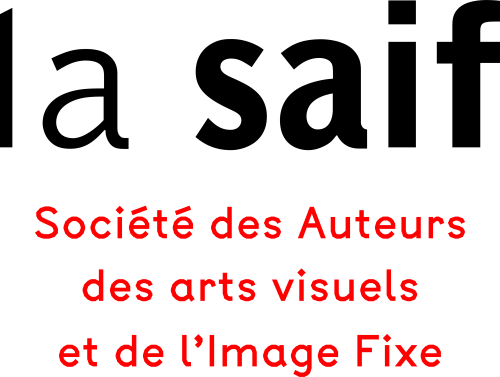 Logo de la Société des Auteurs des arts visuels et de l'image Fixe avec un symbole de disque en haut et du texte en rouge en dessous.