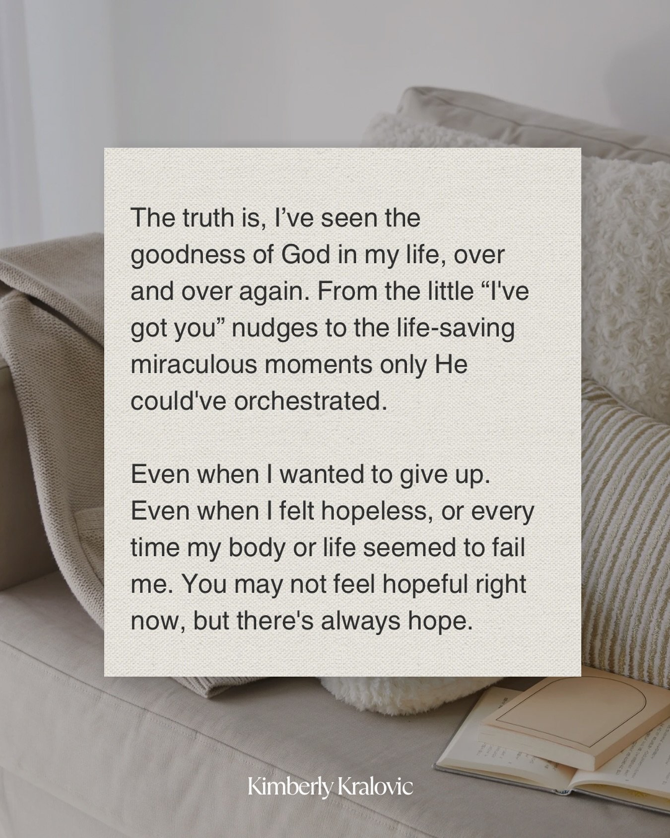 The truth is, I&rsquo;ve seen the goodness of God in my life, over and over again.✨

From the little &ldquo;I&rsquo;ve got you&rdquo; nudges to the life-saving miraculous moments only He could&rsquo;ve orchestrated. 

Even when I wanted to give up.
E