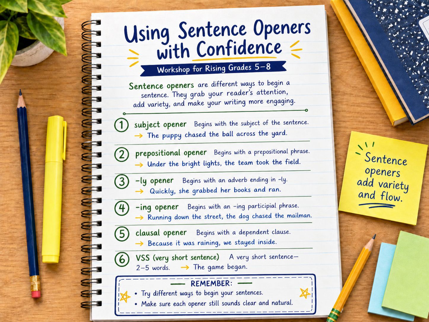 Using Sentence Openers with Confidence (Rising Grades 5–8)