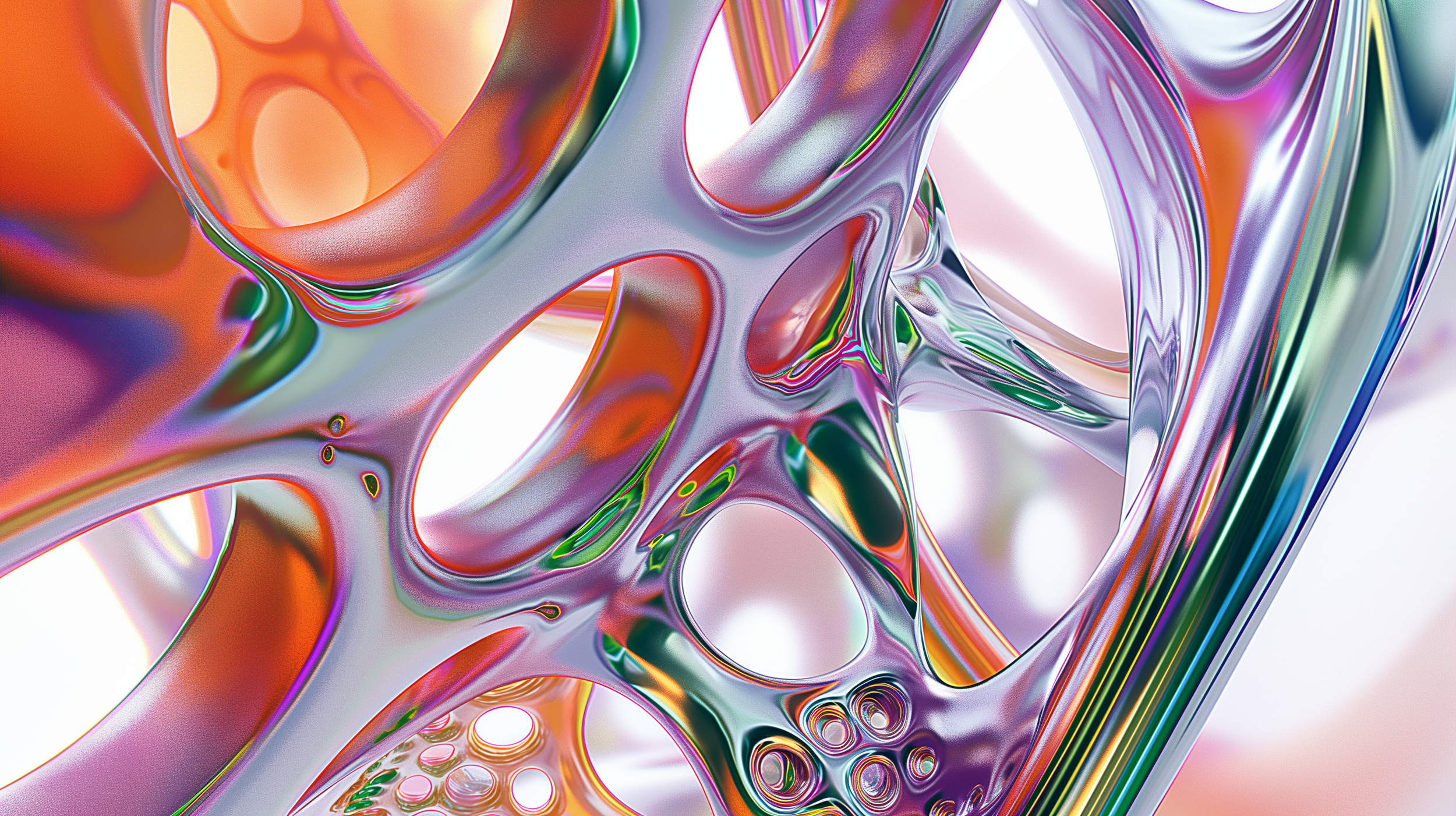 Artwork Name: Spectrum Nexus
Description: Spectrum Nexus takes the viewer into the heart of a prismatic network, where colors collide and merge within the intricate shapes. The fluid, organic forms reflect a wide range of hues, creating a feeling of