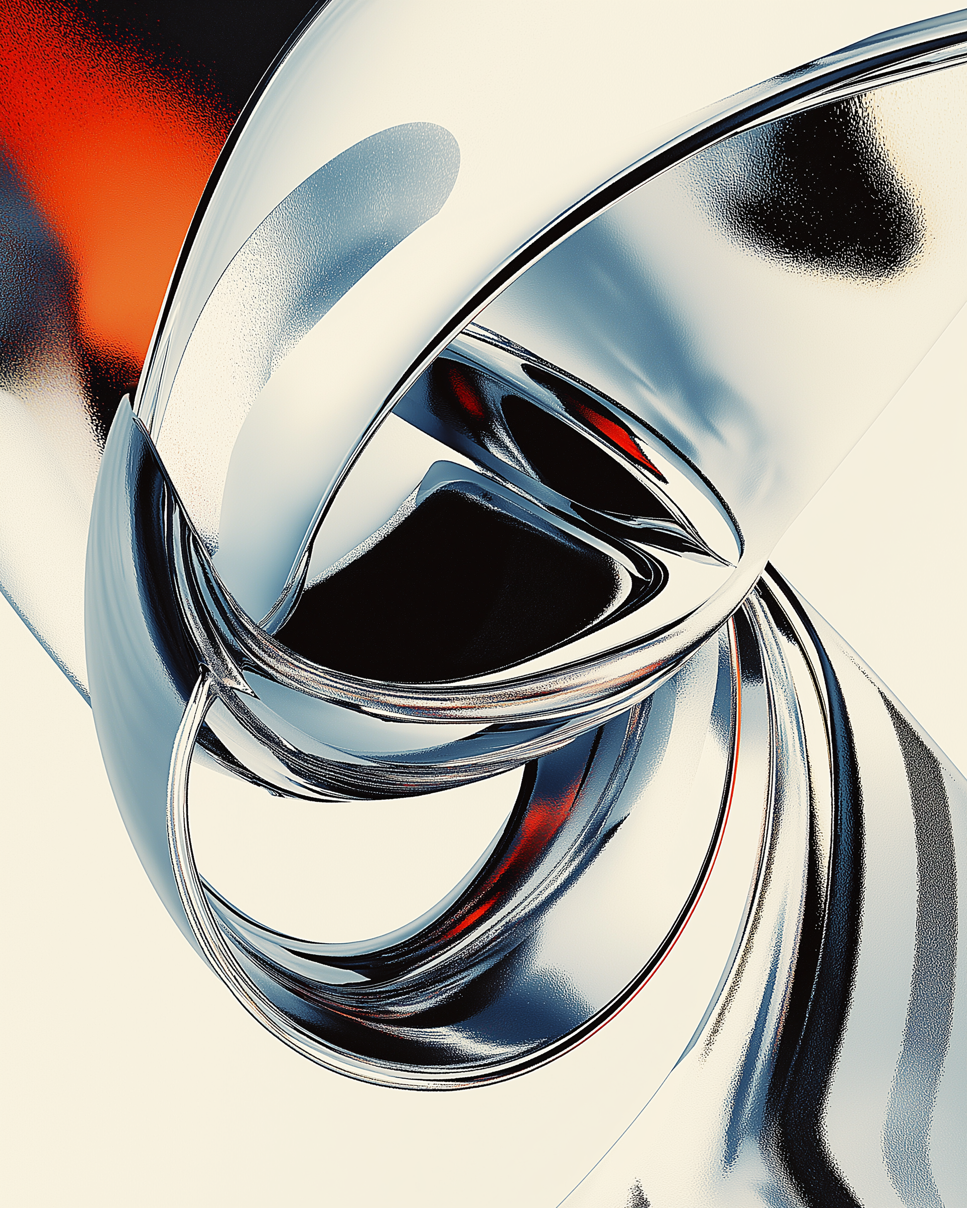 "Celestial Knot" embodies the tension and harmony between two converging forces. The smooth curvature of the metallic elements wraps into a complex knot, symbolizing the interconnectedness of matter and energy in the cosmic fabric.
