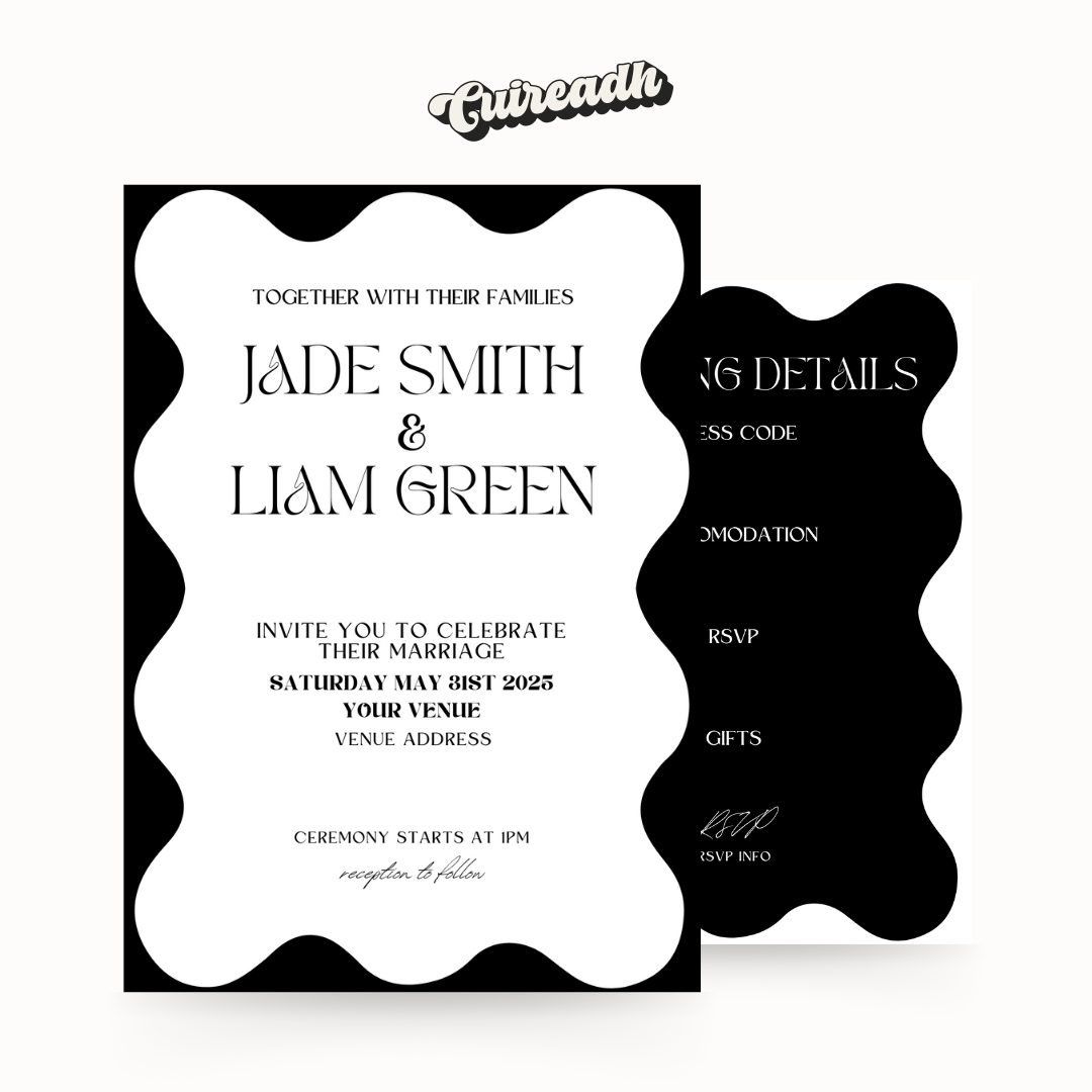 Wavy Black & White Invitation