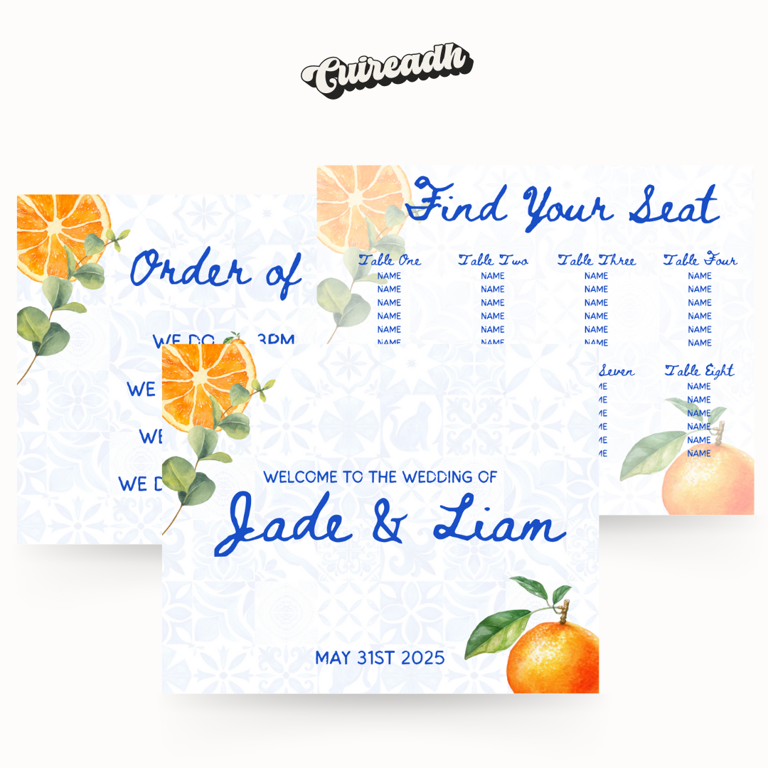 Spanish Oranges Sign 🍊 Welcome, Table Number's & Order of Day