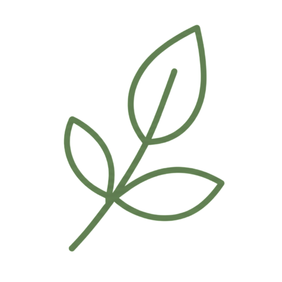 Green outline of a plant with three leaves on a black background