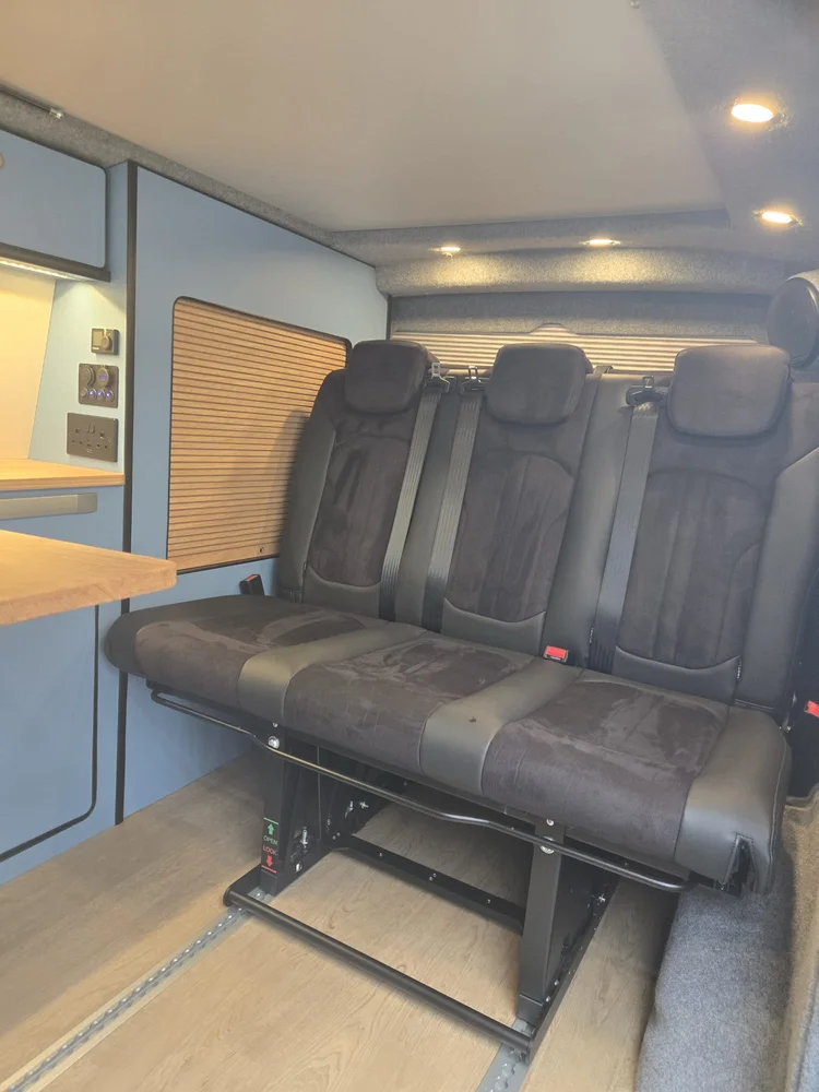 Bed system installed in the Volkswagen T6 camper conversion