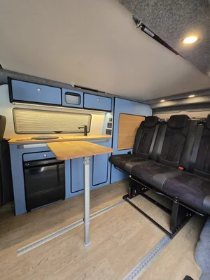 Mobiframe floor system in Jacobean Oak fitted in the Volkswagen T6 camper 