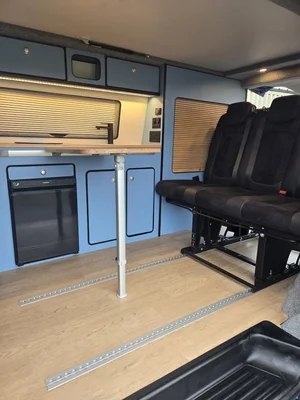 Dometic fridge installed inside the Volkswagen T6 camper Joan