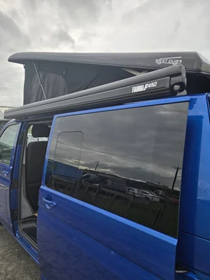 Fiamma F45s awning fitted to the Volkswagen T6 camper conversion Joan