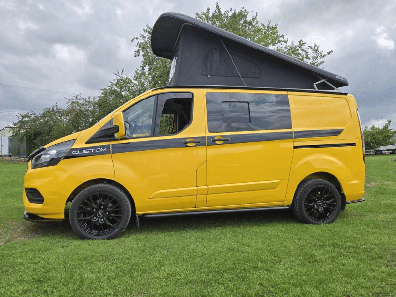 Yellow Ford Transit Custom camper conversion by Grizzly Custom Vans