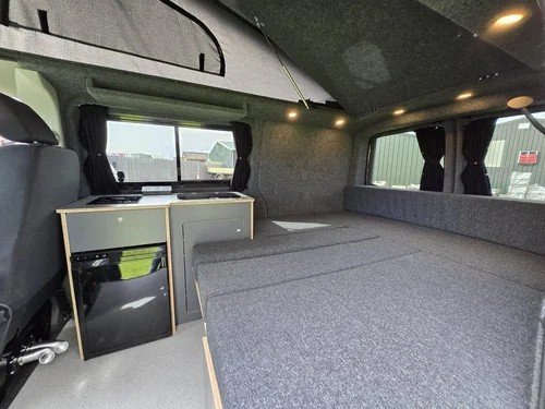 Warm LED lighting inside bespoke VW T6.1 campervan