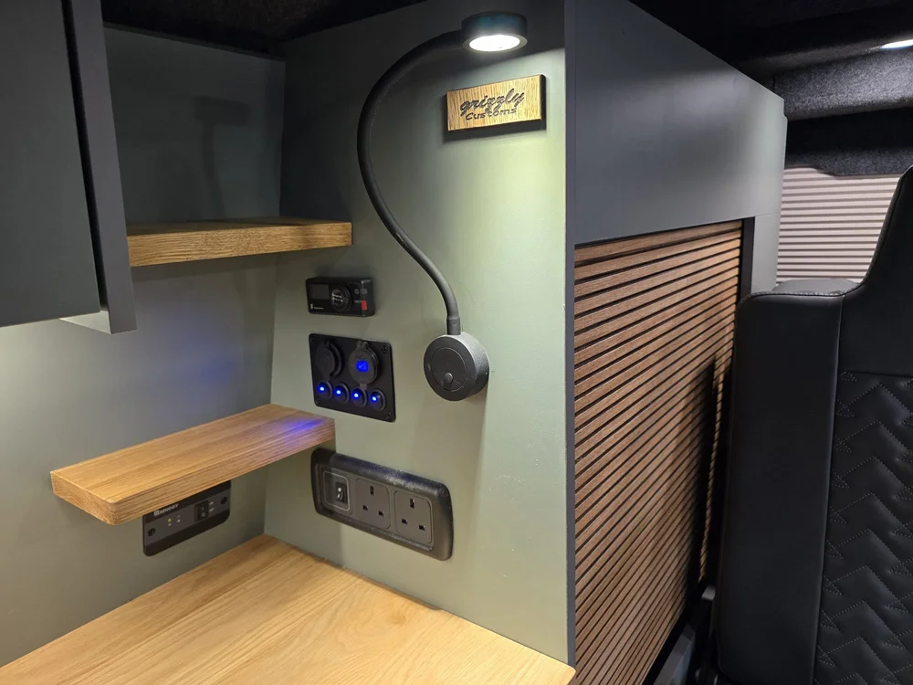 Bespoke VW T6.1 camper conversion featuring LED roof lighting and reading lights