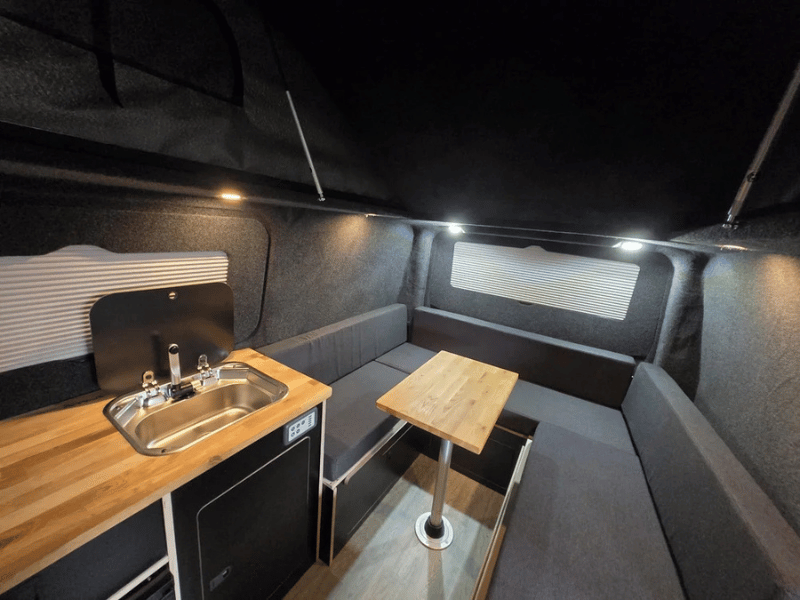 Interior layout of bespoke Ford Transit Custom camper conversion
