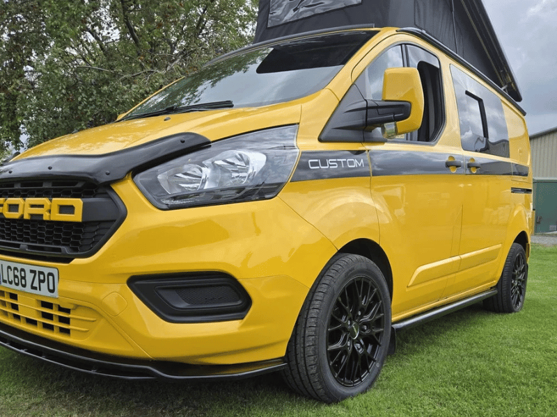 Front styling of bespoke Ford Transit Custom camper conversion