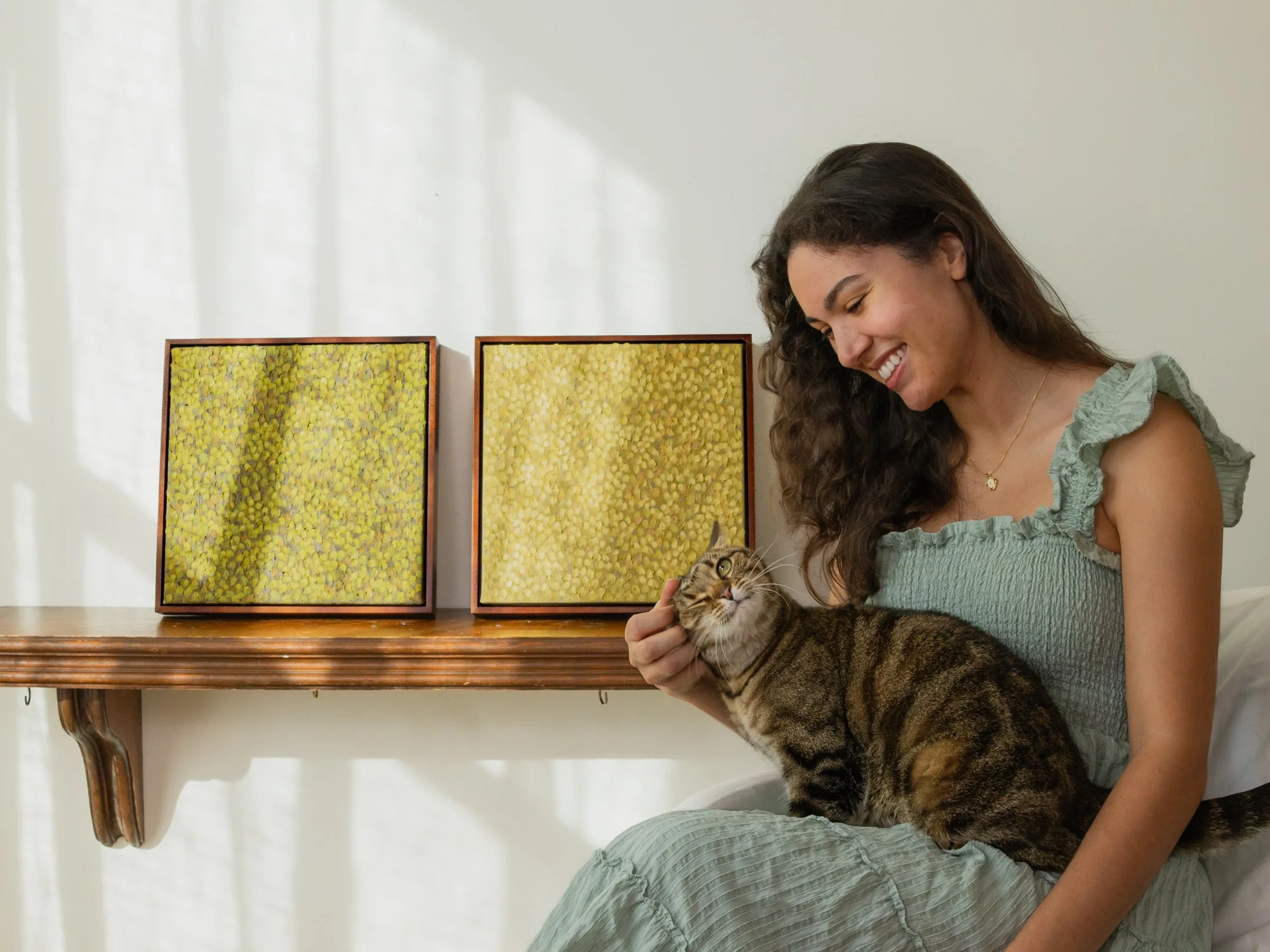 Hi, friends! Ginger and I would like to welcome two new pieces to the gallery, "August" and "Sunkissed". This tiny release was inspired by all the feels of late summer with muted olive and a sun-washed yellow ochre setting the ton