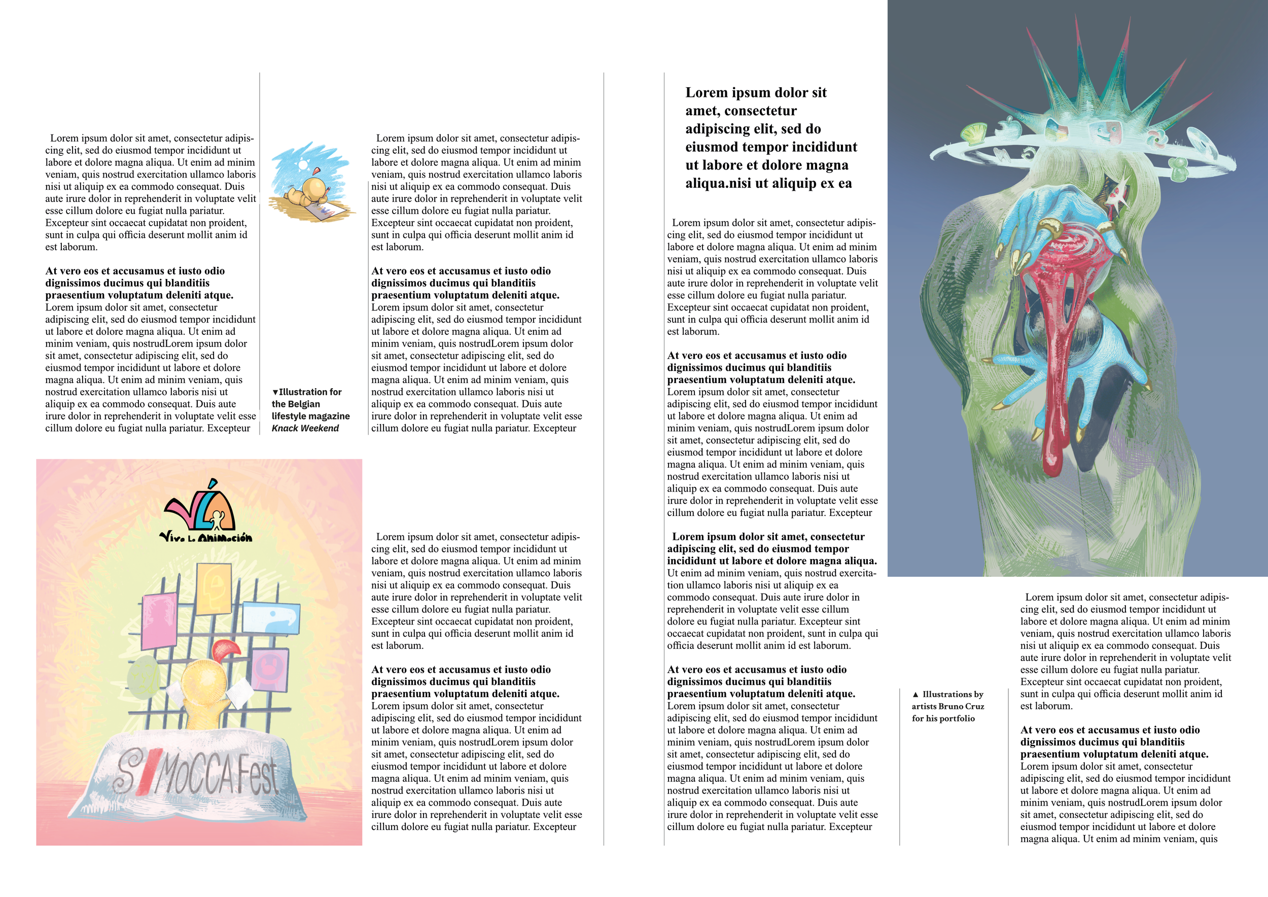 
A secondary attempt at an Editorial Mockup using my own illustrations, with attention to page layout and scale.