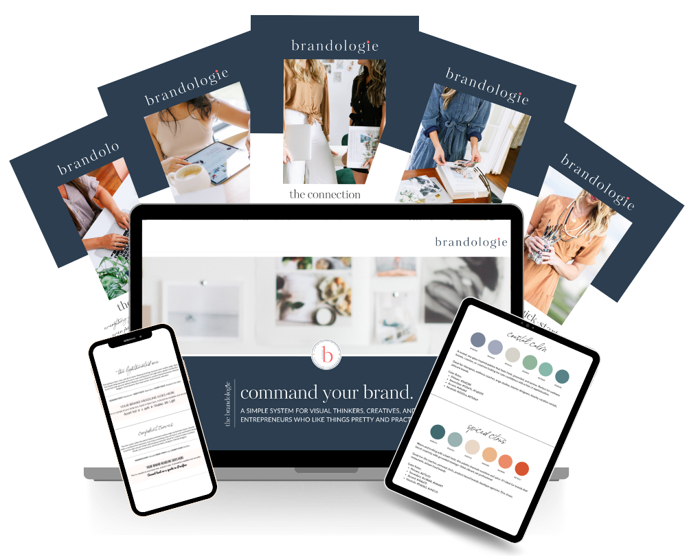 Brand Kit mockup featuring logo templates, color palettes, and a complete DIY branding system.