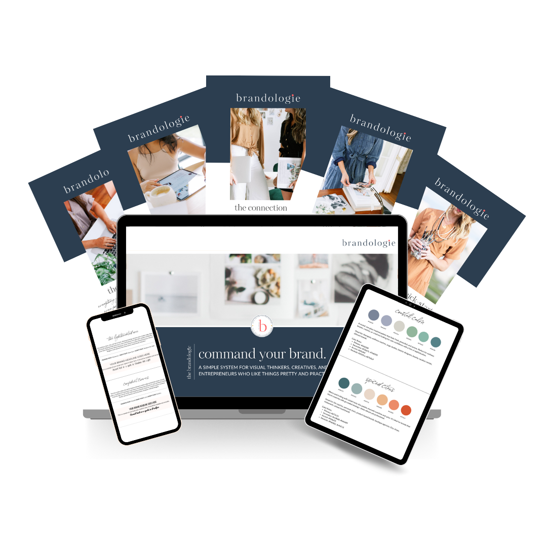 Brand Kit mockup featuring logo templates, color palettes, and a complete DIY branding system.