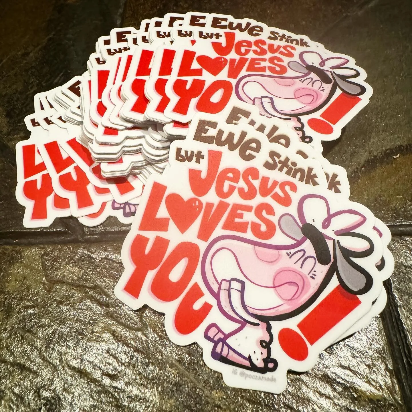 I'm a sucker for word play. Working on new characters design and printing some stickers for proof of concept. And when @stickermule has fun promos, I'm in!

#ewe #lamb #sheep #cuteanimals #jesus #jesuslovesyou #bibleart #sticker #stickers